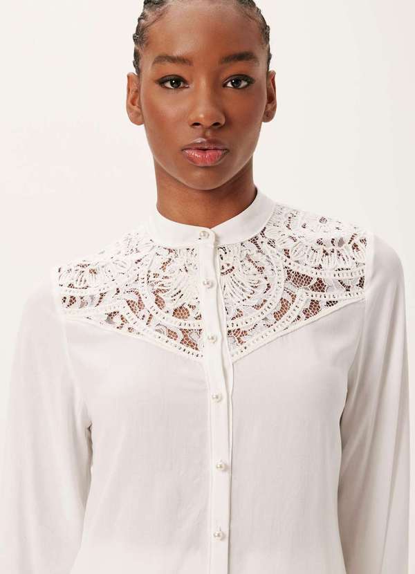 Dimy - Camisa com Aplicacao e Bordado Tecido Plano Feminino Dimy Branco 9