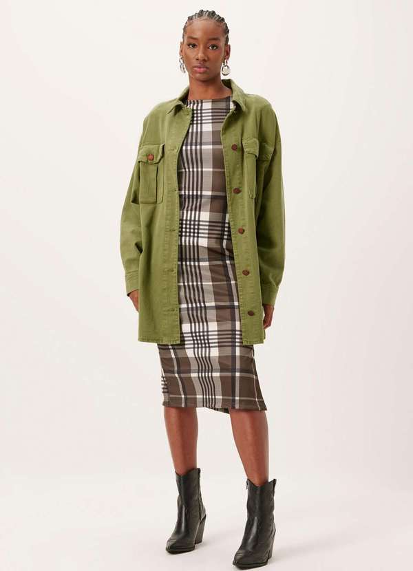 Dimy - Camisa Oversized Maxi de Sarja Jeans Feminino Dimy Verde