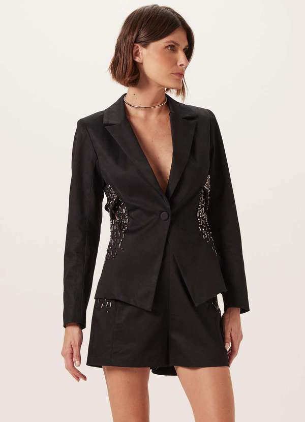 Dimy - Blazer Acinturado com Bordado Dimy Preto