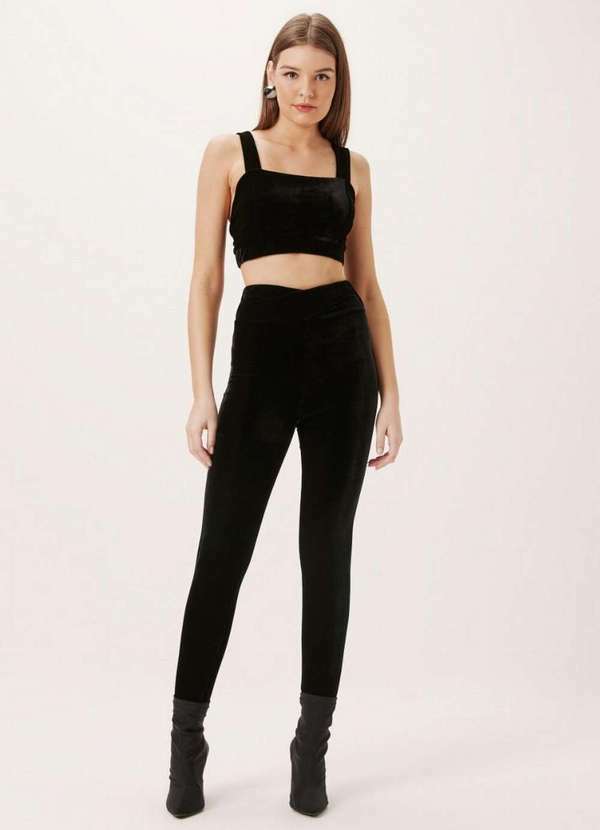 Dimy - Conjunto de Top e Legging Veludo de Malha Feminino Dimy Preto