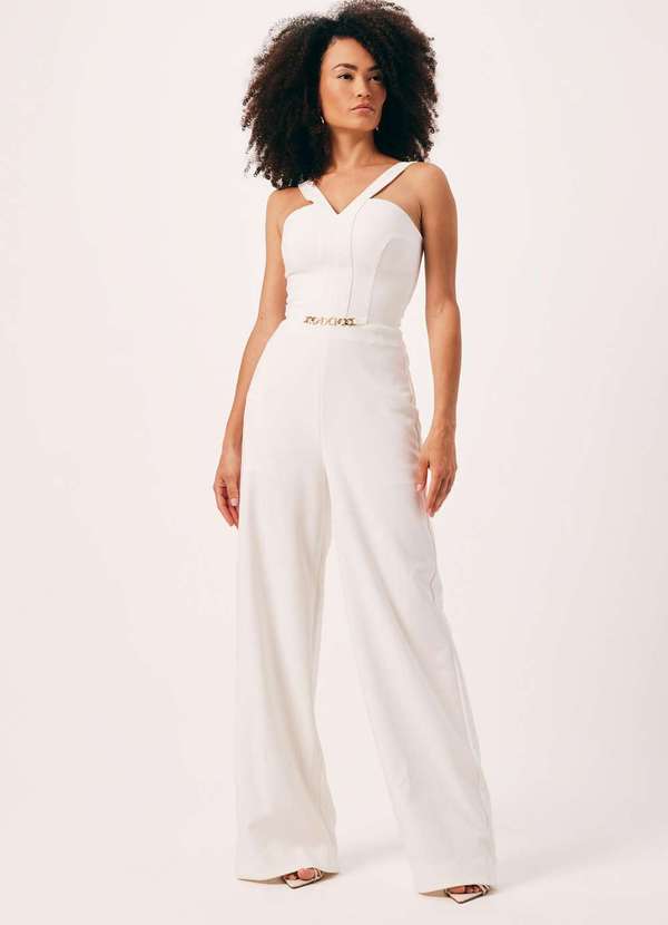 Dimy - Macacao com Metal Tecido Plano Dimy Branco