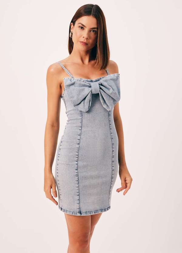Vestido Jeans Dimy Dimy Vestido Jeans Tubinho Com Laco Jeans Claro
