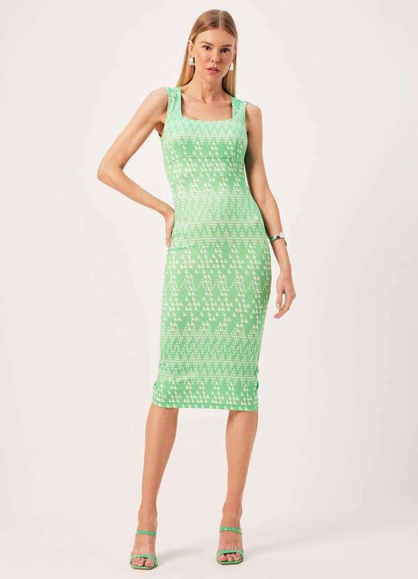 Dimy - Vestido Super Midi Justo Estampado de Malha Feminino Dimy Verde