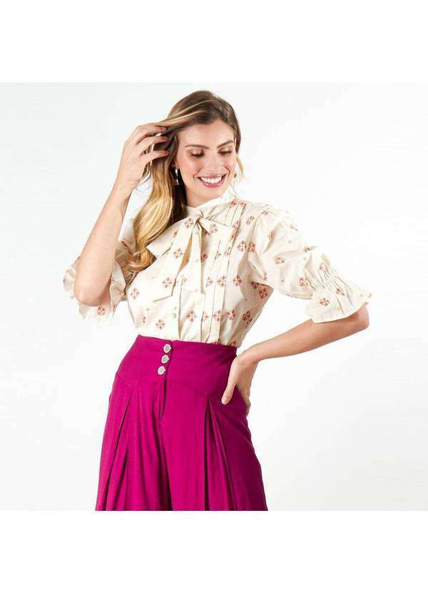 Elora - Camisa Elora Flor Feminina Bege