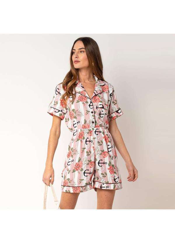 Elora - Camisa de Pijama Elora Floral Feminina Rosa