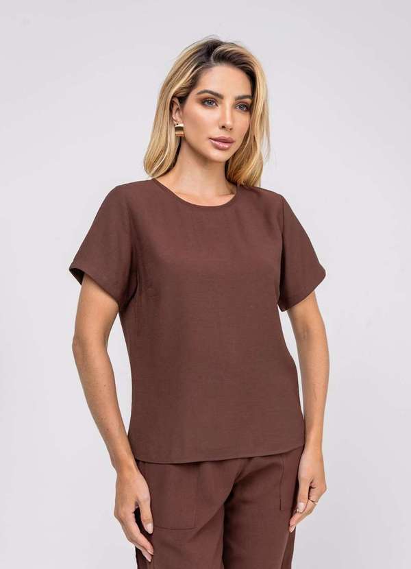 Salvatore Fashion - Blusa Alfaiataria Básica Manga Curta Marrom 2