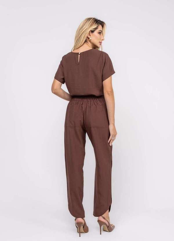 Salvatore Fashion - Blusa Alfaiataria Básica Manga Curta Marrom 4