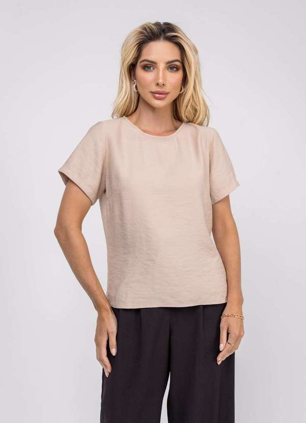 Salvatore Fashion - Blusa Alfaiataria Básica Manga Curta Bege 3
