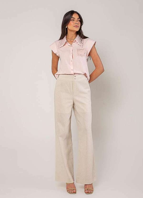 Salvatore Fashion - Blusa Alfaiataria com Gola em Renda e Bolso Decorado Rosa 3