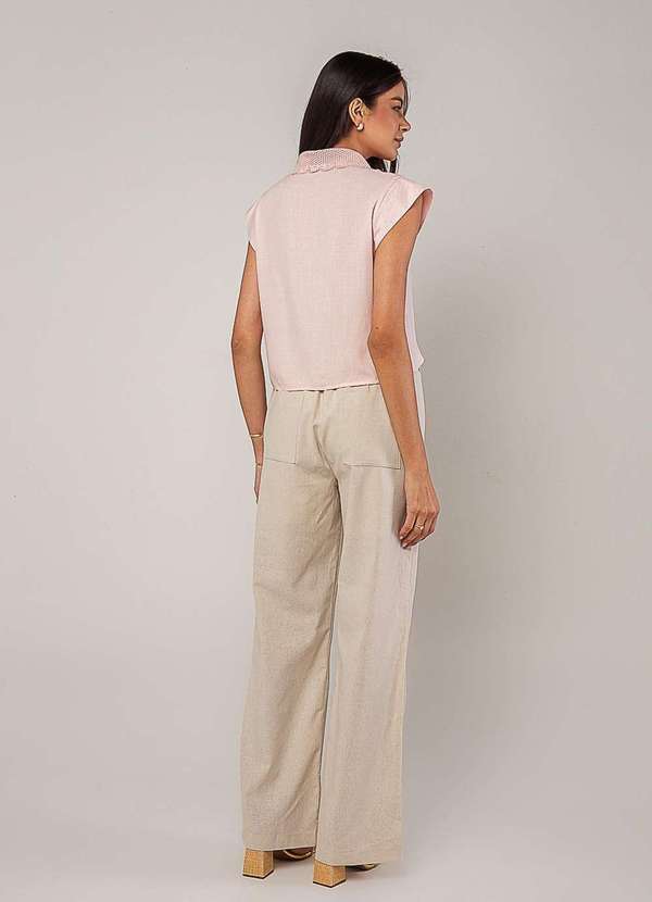 Salvatore Fashion - Blusa Alfaiataria com Gola em Renda e Bolso Decorado Rosa 4