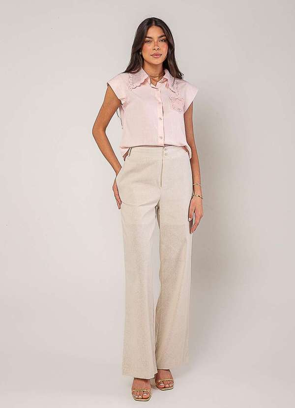 Salvatore Fashion - Blusa Alfaiataria com Gola em Renda e Bolso Decorado Rosa 5