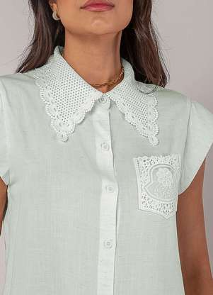 Salvatore Fashion - Blusa Alfaiataria com Gola em Renda e Bolso Decorado - SALVATORE FASHION