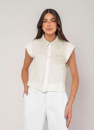 Salvatore Fashion - Blusa Alfaiataria com Gola em Renda e Bolso Decorado - SALVATORE FASHION