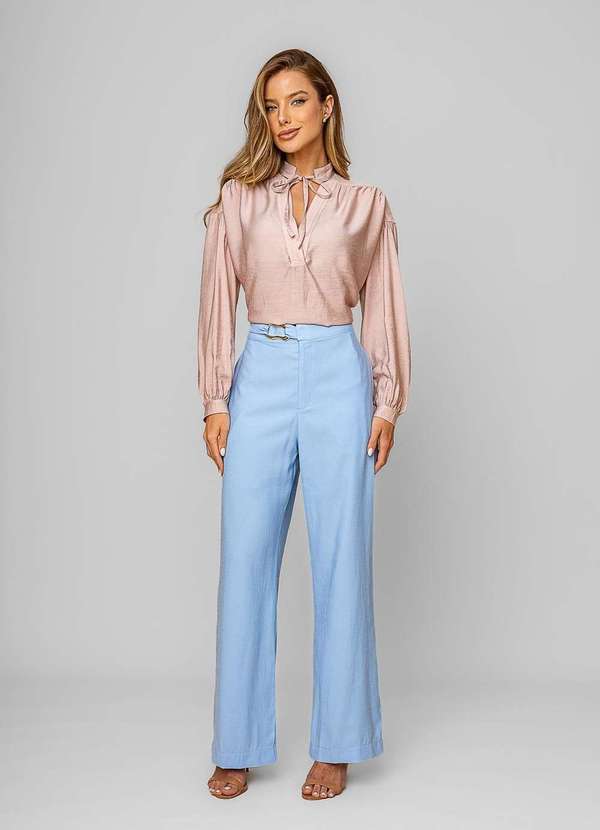 Salvatore Fashion - Blusa Alfaiataria com Gola V Laço Rosa 2