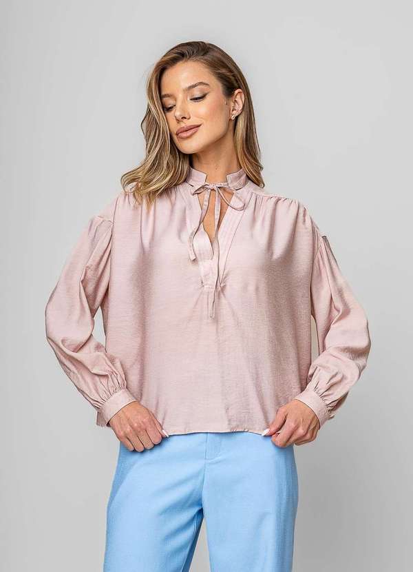 Salvatore Fashion - Blusa Alfaiataria com Gola V Laço Rosa 3