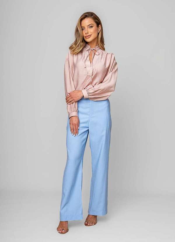 Salvatore Fashion - Blusa Alfaiataria com Gola V Laço Rosa 5