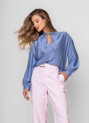 Salvatore Fashion - Blusa Alfaiataria com Gola V Laço - SALVATORE FASHION