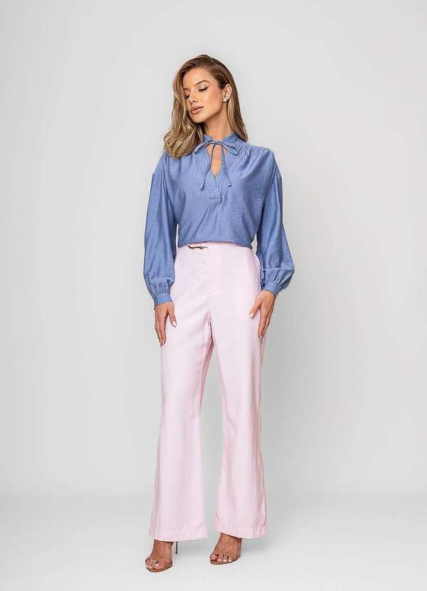 Salvatore Fashion - Blusa Alfaiataria com Gola V Laço Azul 2