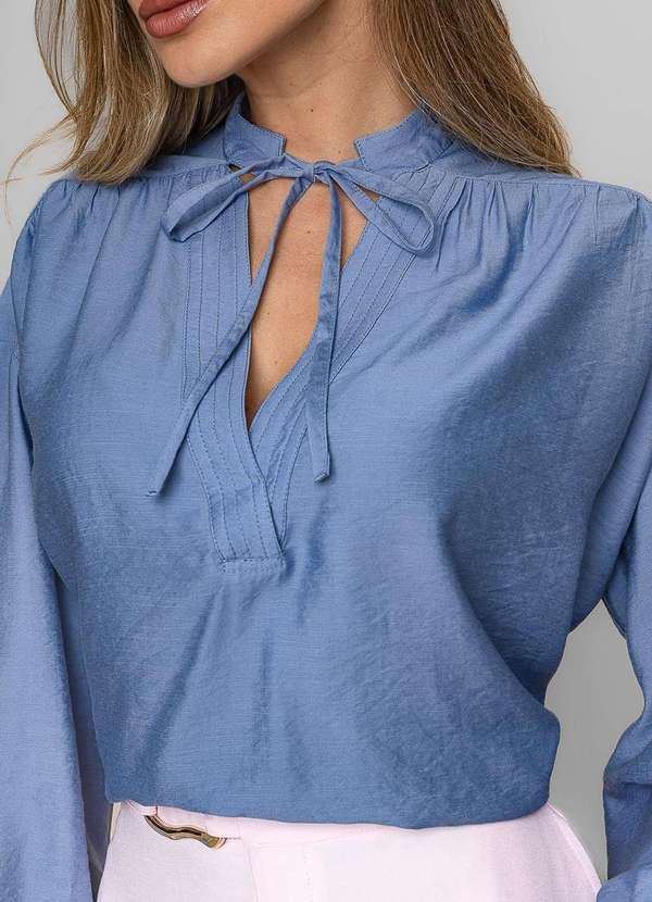 Salvatore Fashion - Blusa Alfaiataria com Gola V Laço Azul 5