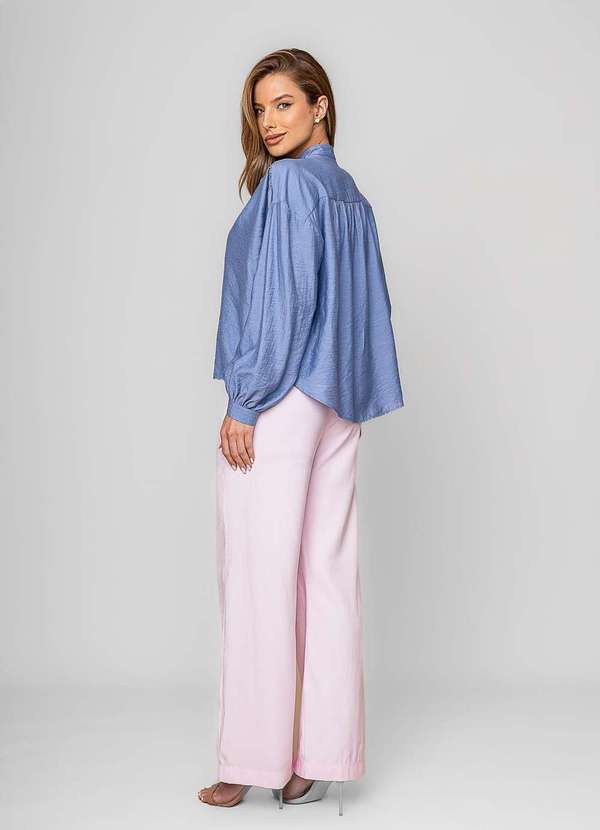 Salvatore Fashion - Blusa Alfaiataria com Gola V Laço Azul 6