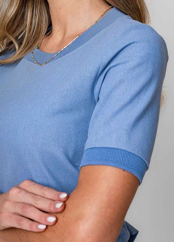 Salvatore Fashion - Blusa Alfaiataria Gola Ribana Manga Curta Azul 2