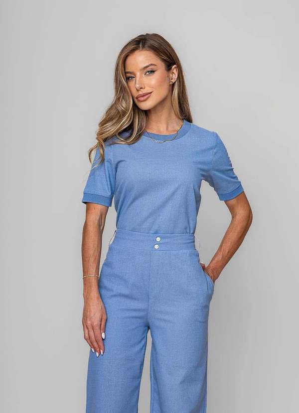 Salvatore Fashion - Blusa Alfaiataria Gola Ribana Manga Curta Azul 3