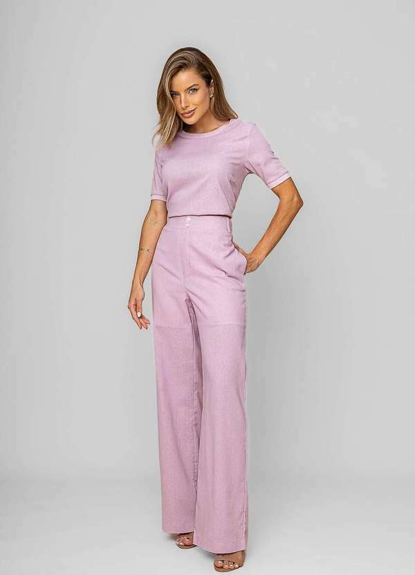 Salvatore Fashion - Blusa Alfaiataria Gola Ribana Manga Curta Rosa