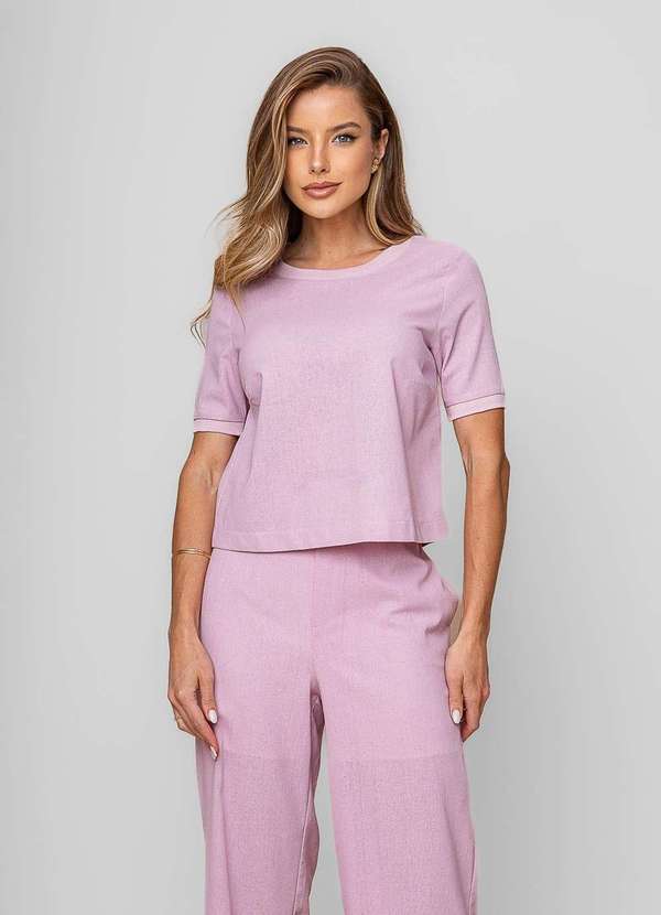 Salvatore Fashion - Blusa Alfaiataria Gola Ribana Manga Curta Rosa 4