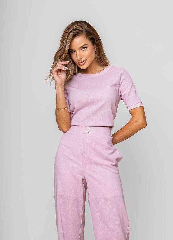 Salvatore Fashion - Blusa Alfaiataria Gola Ribana Manga Curta Rosa 6