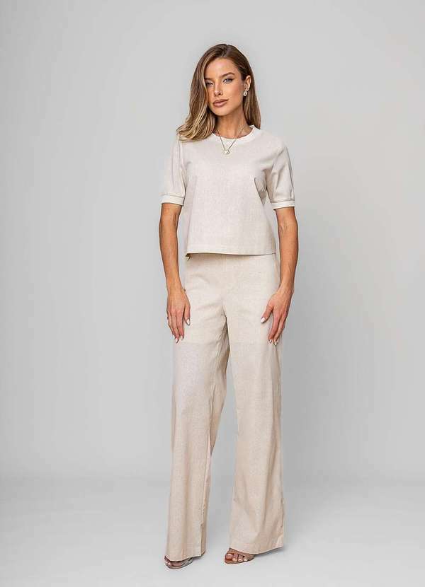 Salvatore Fashion - Blusa Alfaiataria Gola Ribana Manga Curta Bege