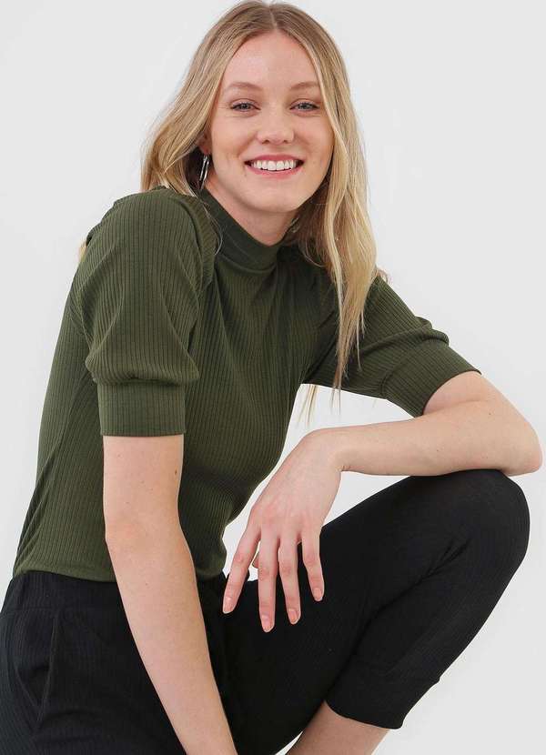 Salvatore Fashion - Blusa Bufante Manga Curta Canelada Fashion Verde