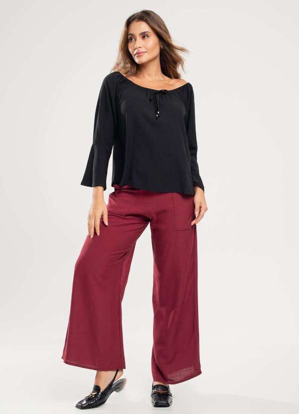 Salvatore Fashion - Blusa Ciganinha Manga Longa Flare Viscolinho Preto 4