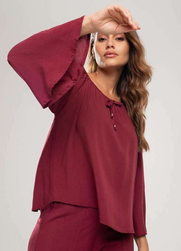 Salvatore Fashion - Blusa Ciganinha Manga Longa Flare Viscolinho Vermelho