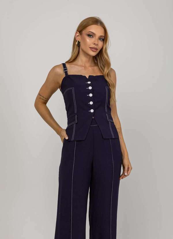 Salvatore Fashion - Blusa de Alfaiataria de Alças com Botões Azul
