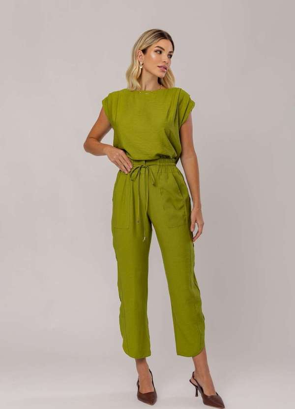 Salvatore Fashion - Blusa Feminina Alfaiataria M/C Drapeada Verde