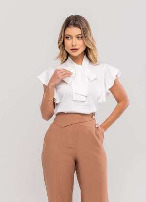 Salvatore Fashion - Blusa Feminina com Laço na Gola e Manga Babado - SALVATORE FASHION