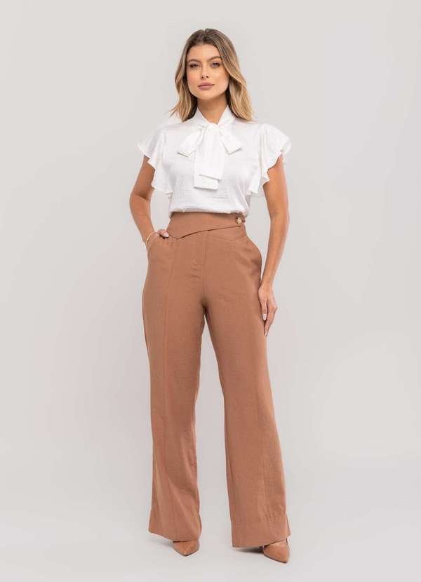 Salvatore Fashion - Blusa Feminina com Laço na Gola e Manga Babado Branco 2