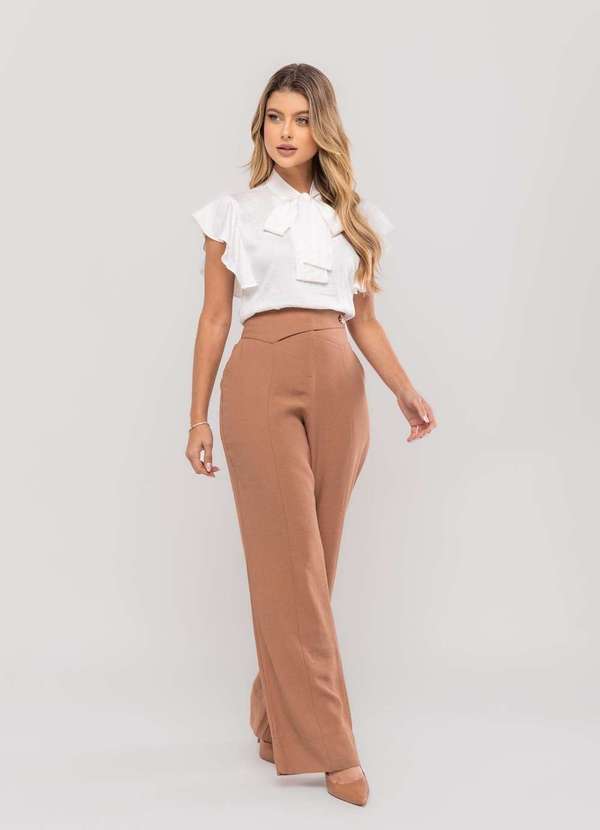 Salvatore Fashion - Blusa Feminina com Laço na Gola e Manga Babado Branco 4