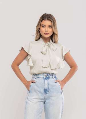 Salvatore Fashion - Blusa Feminina com Laço na Gola e Manga Babado - SALVATORE FASHION