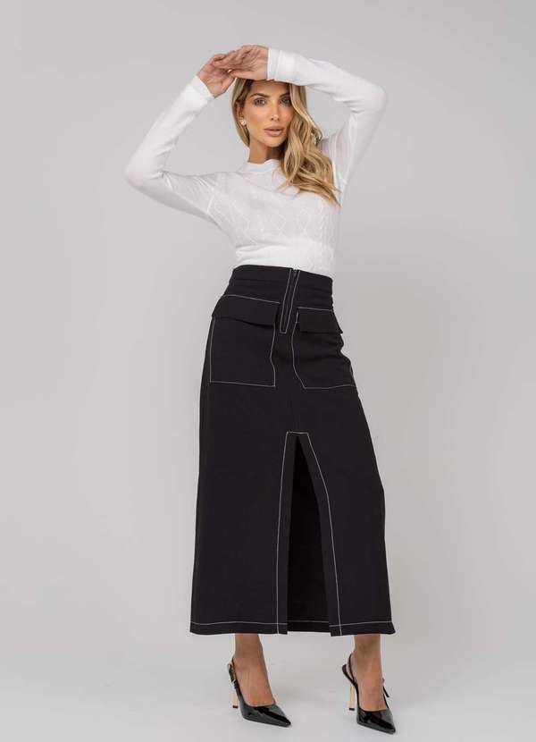 Salvatore Fashion - Blusa Feminina Tricot Gola Careca Tramas Branco 2