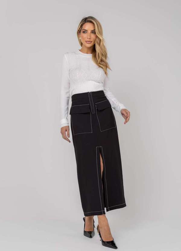 Salvatore Fashion - Blusa Feminina Tricot Gola Careca Tramas Branco 4