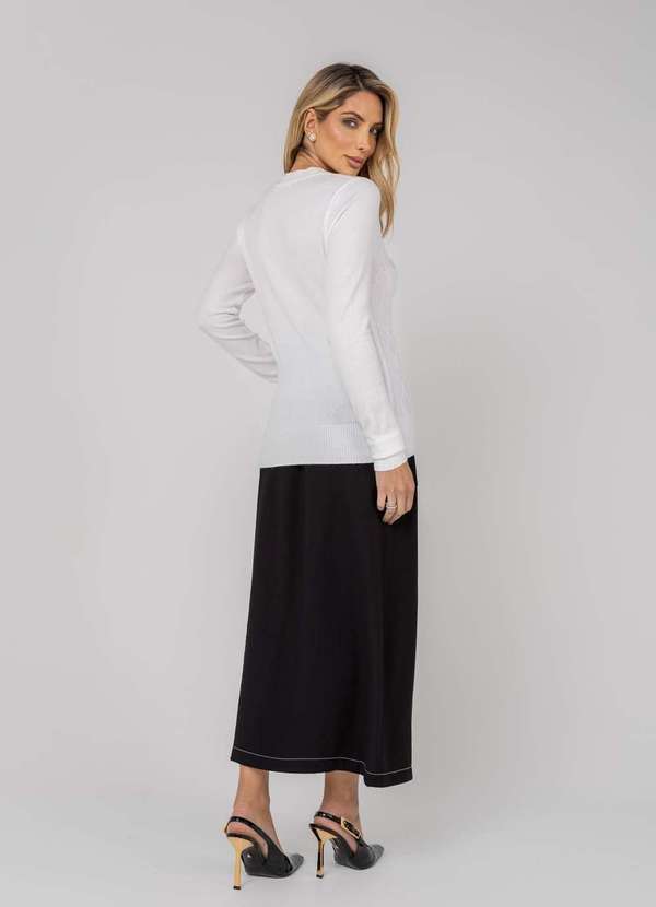 Salvatore Fashion - Blusa Feminina Tricot Gola Careca Tramas Branco 6