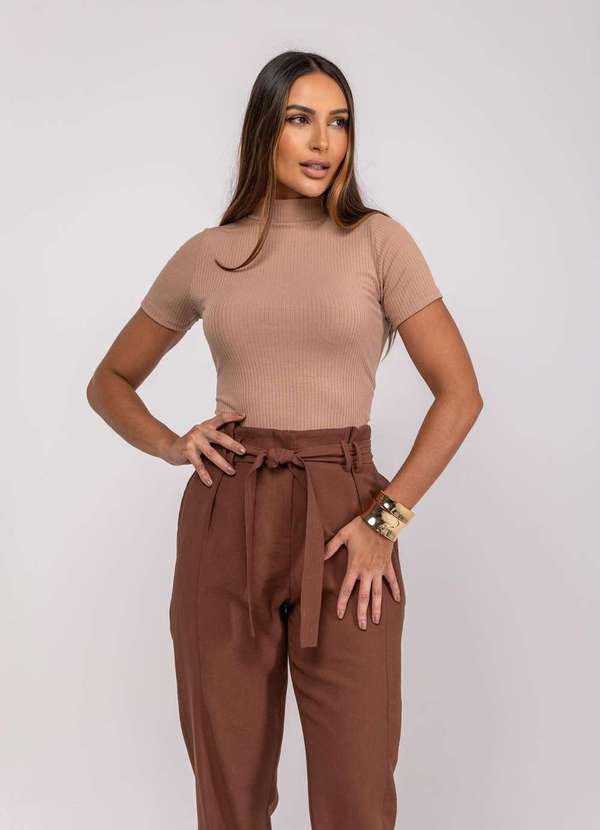 Salvatore Fashion - Blusa Gola Alta Malha Canelada  Fashion Marrom 3