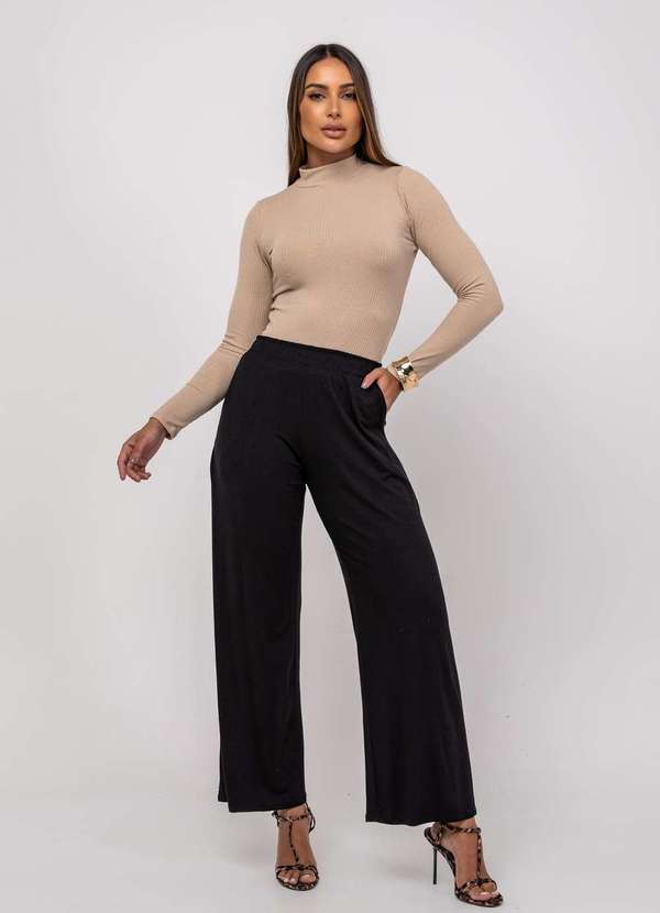 Salvatore Fashion - Blusa Gola Alta Manga Longa Malha Canelada  Fashion Bege 2