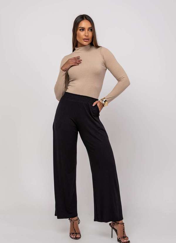 Salvatore Fashion - Blusa Gola Alta Manga Longa Malha Canelada  Fashion Bege 4