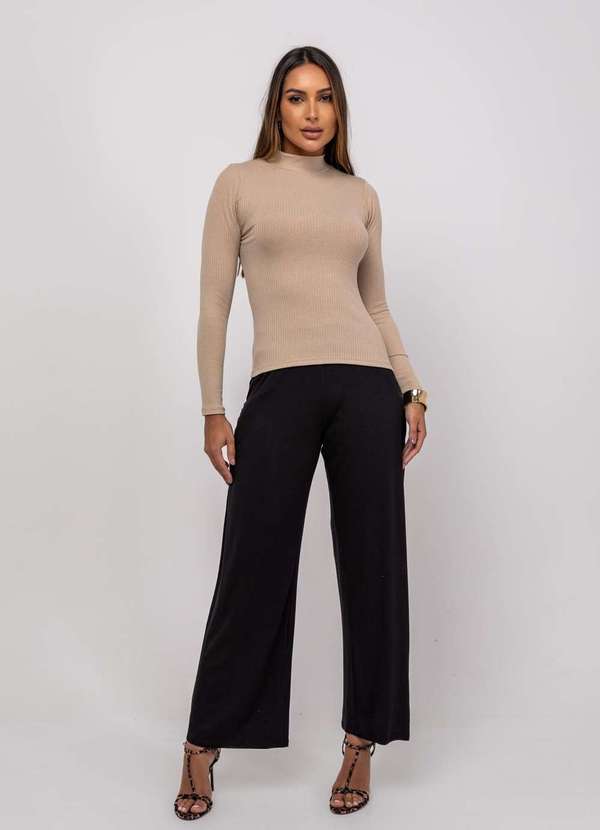 Salvatore Fashion - Blusa Gola Alta Manga Longa Malha Canelada  Fashion Bege 5