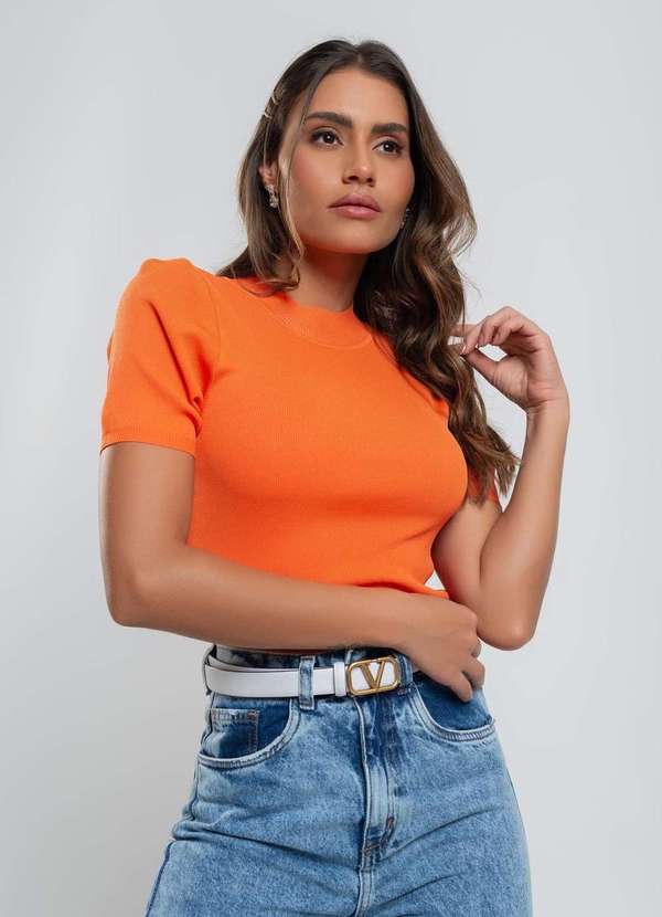 Salvatore Fashion - Blusa Malha Fria Modal Gola Alta M/C Fashion Laranja