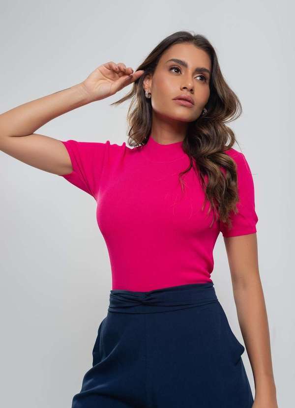 Salvatore Fashion - Blusa Malha Fria Modal Gola Alta M/C Fashion Rosa