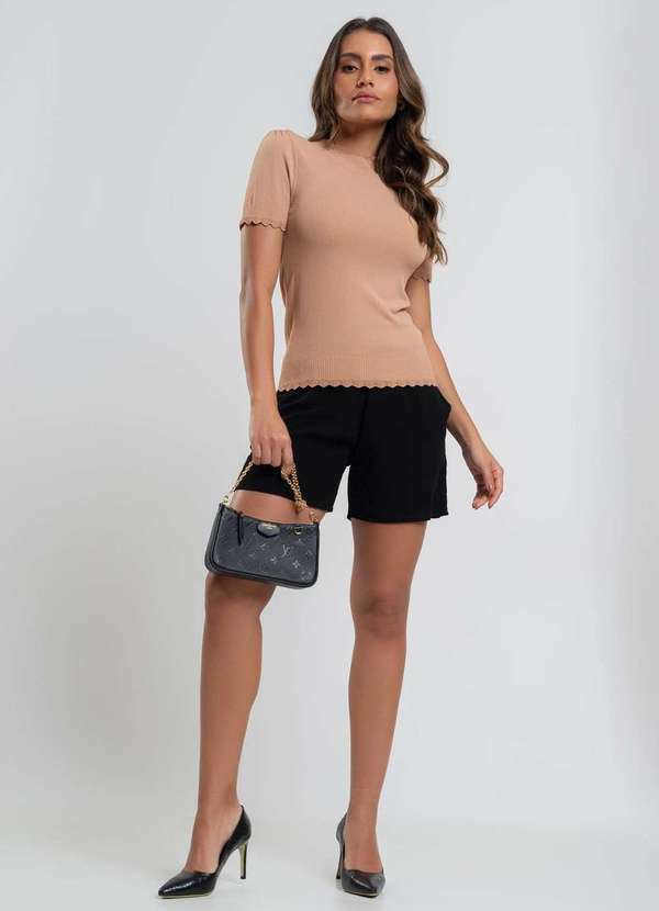 Salvatore Fashion - Blusa Malha Fria Modal Princesa M/C Fashion Bege