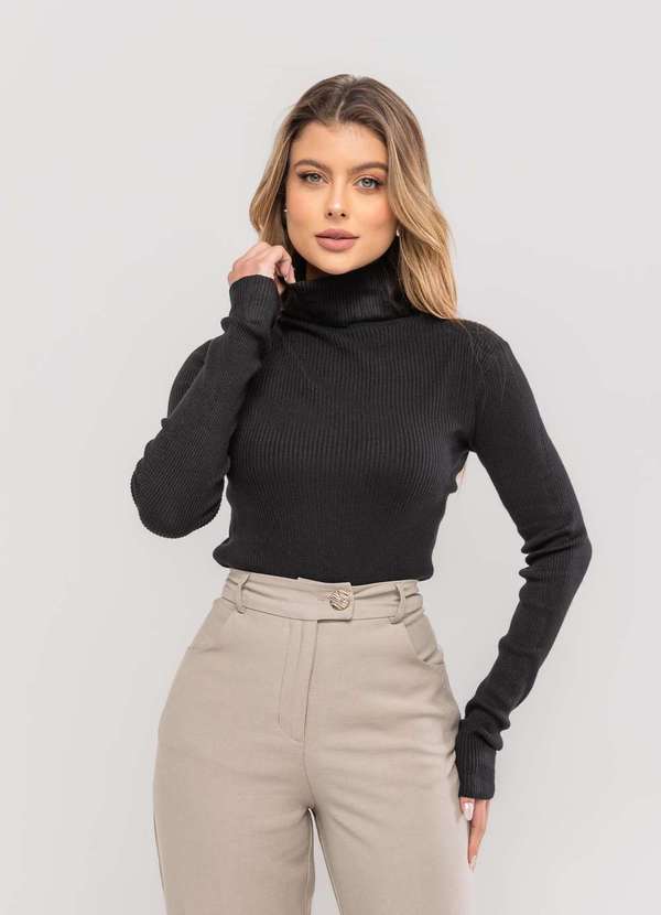 Salvatore Fashion - Blusa Tricot Modal Canelado Gola Rolê Preto 2